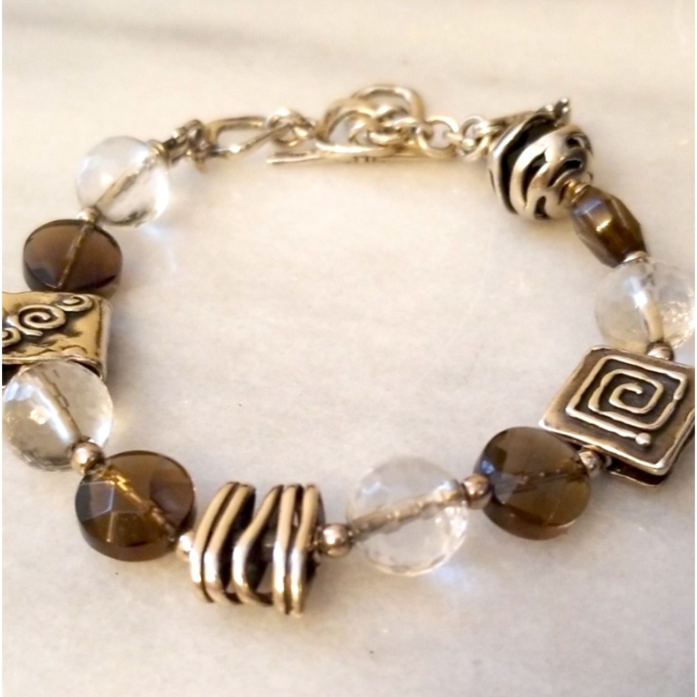 Silpada Vintage Sterling Silver Smokey Quartz Crystal Oxidized Bracelet